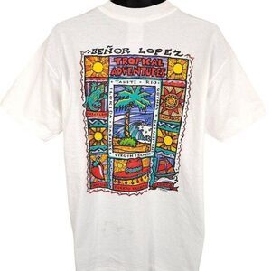 Vintage Senor Lopez T Shirt Mens Size Large White 80s 90s Tropical Made In USA